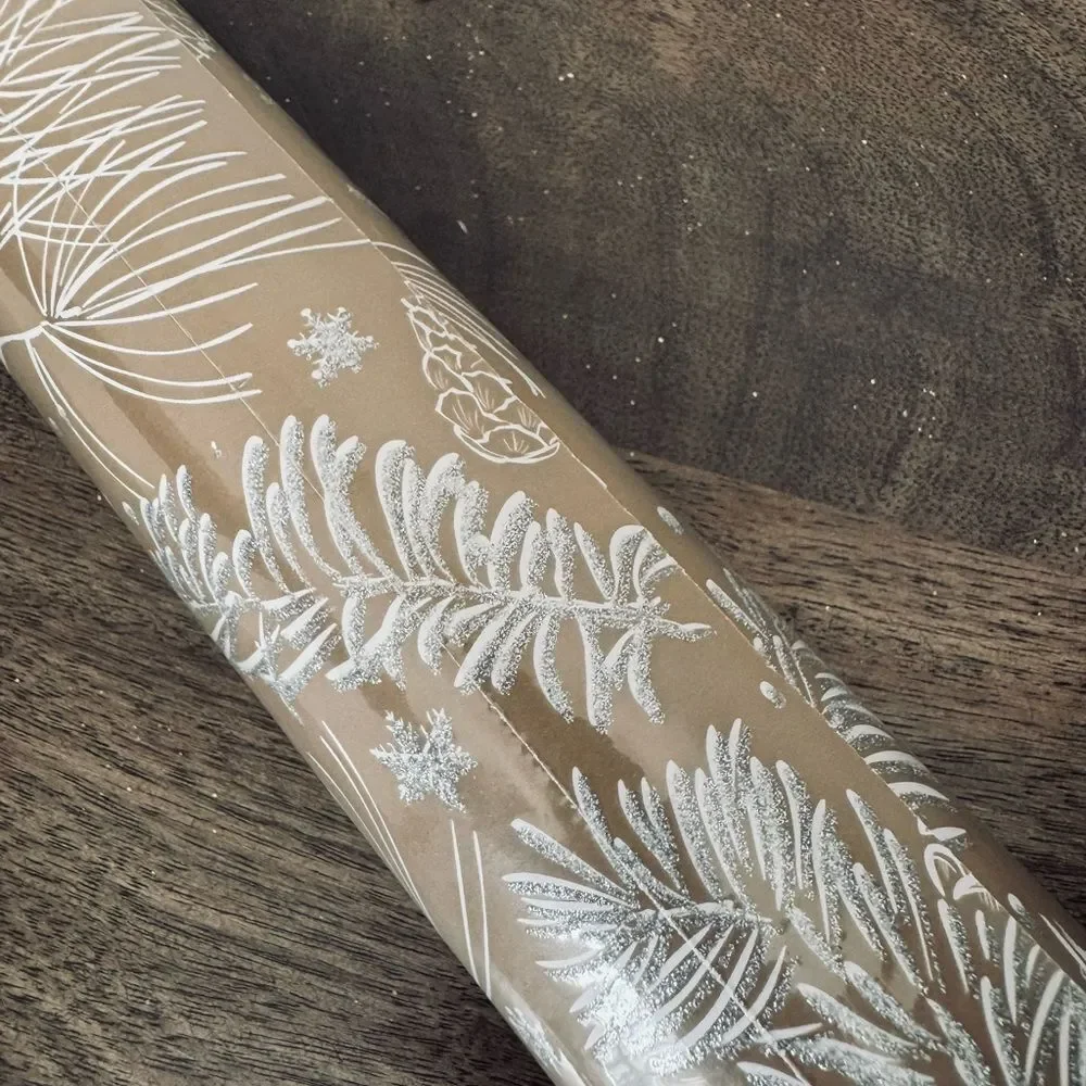 Christmas Pine Needles Pinecone Glitter Holiday Wrapping Paper Roll Gift Wrap